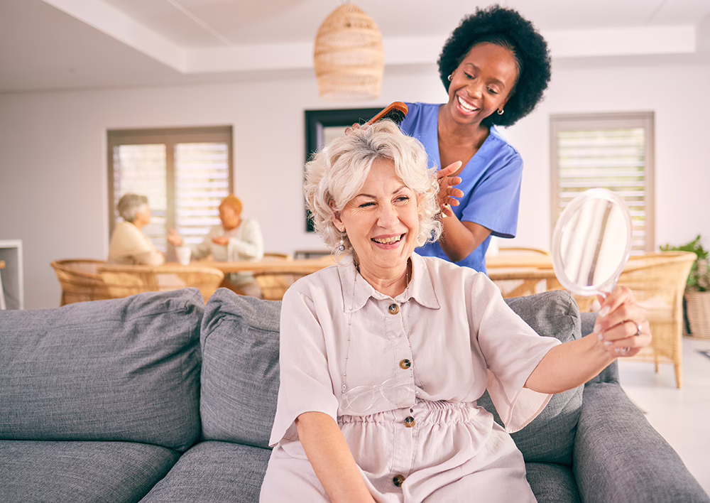 Woman with a caregiver | Rose of Texas Caregivers